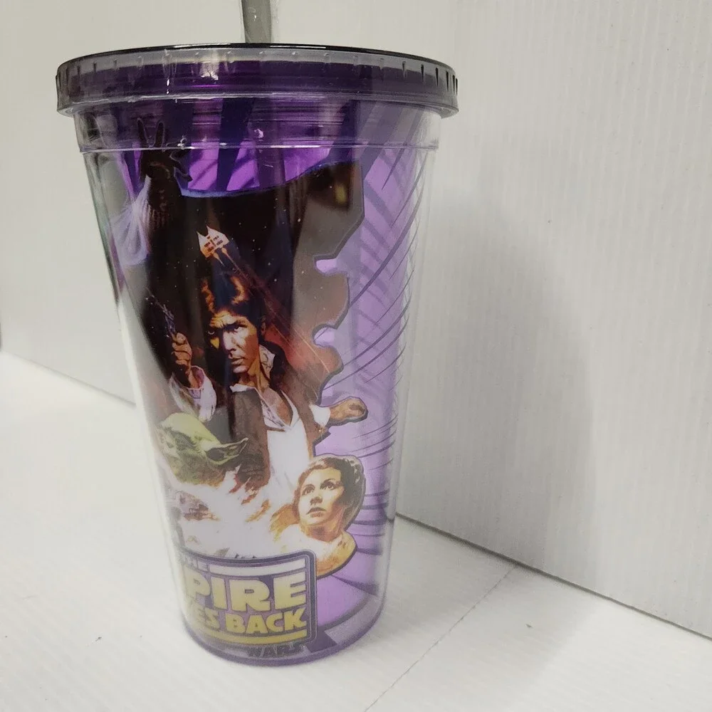 4 Pcs Star Wars Empire Strikes Back Tumbler Cup w/ Straw Purple Plastic 167